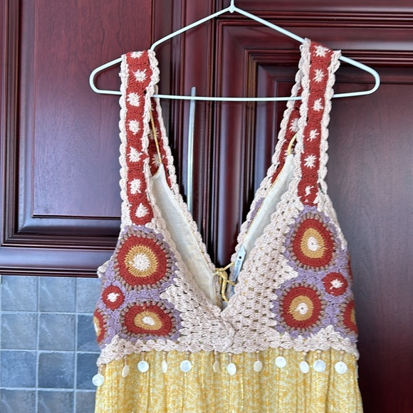 ZARA bohemian crochet light yellow dress size small - Picture 6 of 15